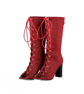 2022 Fashion New Summer Shoes Tacco alto Décolleté da donna Sandali Boot Lace Up Open Toe Stivali medi Taglia 32 43