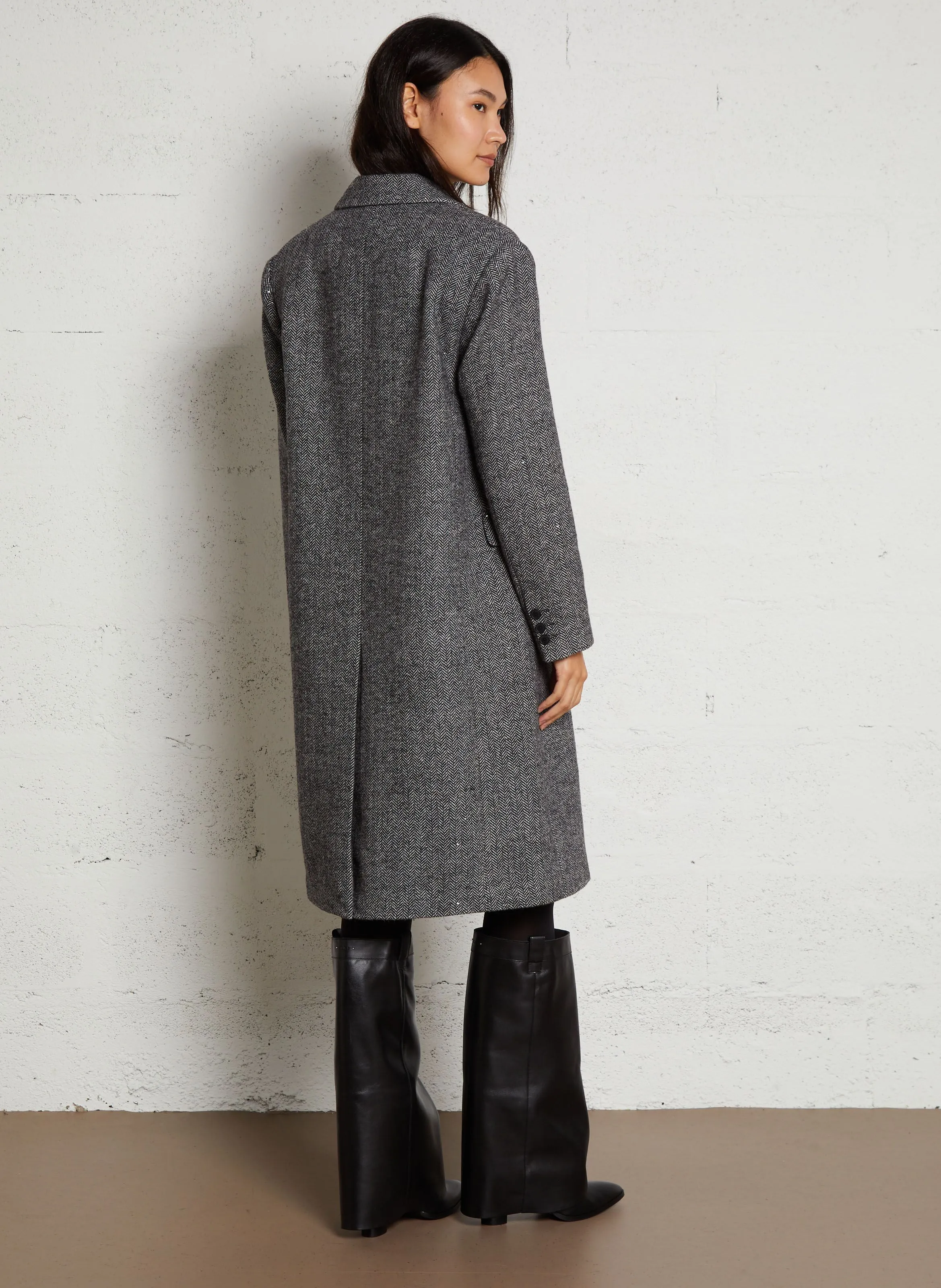  IKKS   Cappotto a spina di pesce in misto lana | Grigio