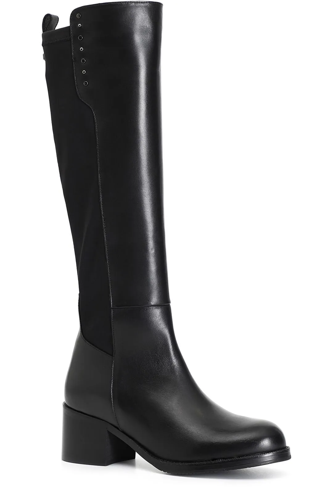 stivale in pelle e stretch con borchie nero